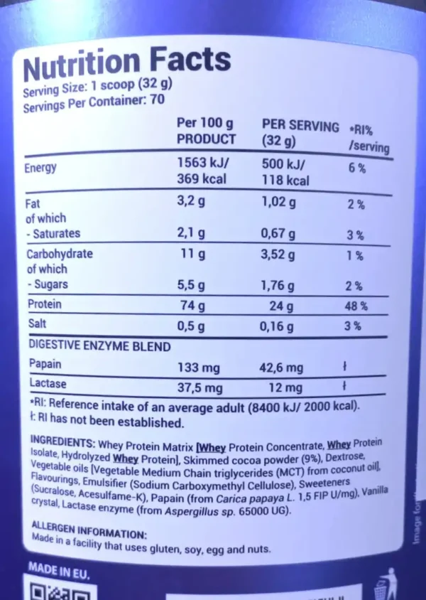 Valeurs nutritionnelles Tesla Whey Charger 100