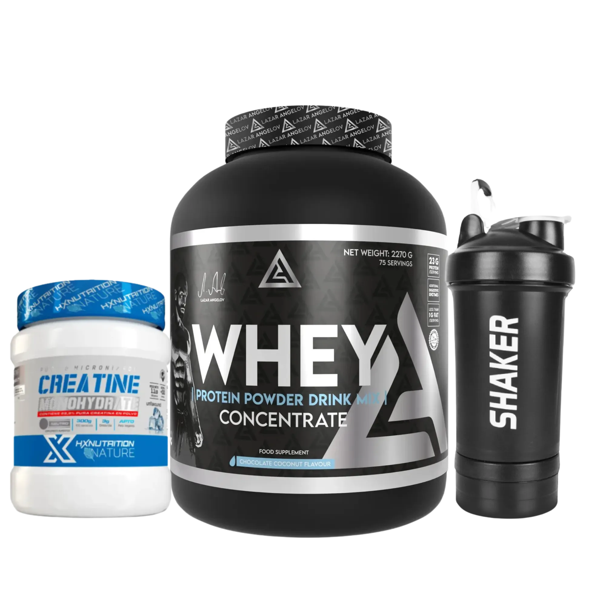 Pack Masse & Performance – Whey Lazar Angelov + Creatine HXNutrition + Smart Shaker