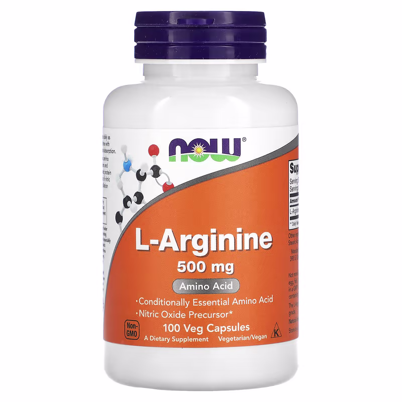 L Arginine 500mg NOW Foods 100 veg capsules nitric oxide
