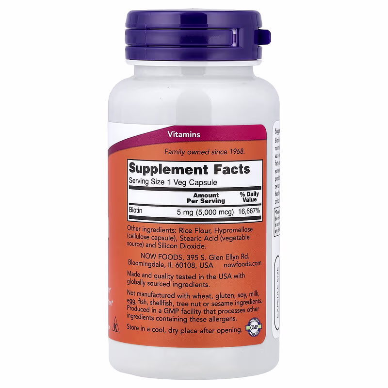Alternative view of NOW Foods Biotin 5,000 mcg – 60 Veg Capsules