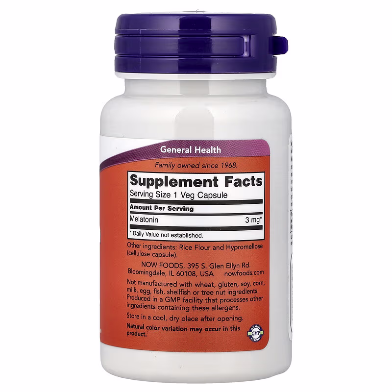 Alternative view of NOW Foods Melatonin 3 mg – 60 Veg Capsules