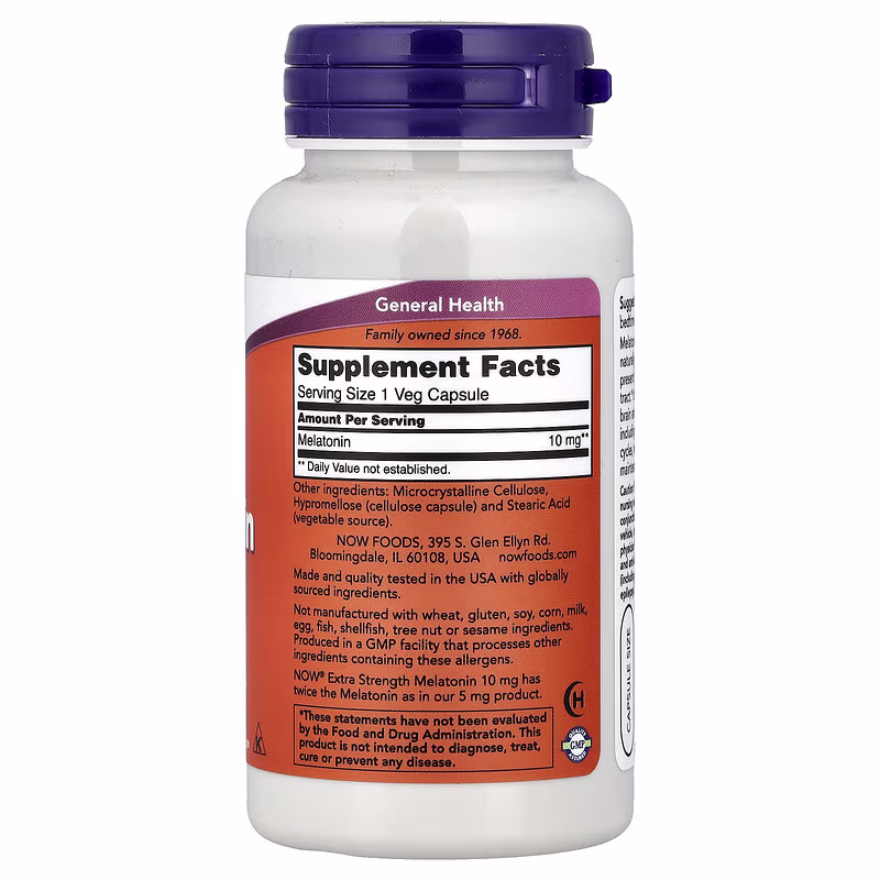 Alternative view of NOW Foods Melatonin 10 mg – 100 Veg Capsules