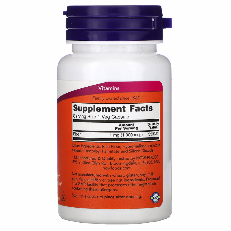 Alternative view of NOW Foods Biotin 1,000 mcg – 100 Veg Capsules | Vitamin B7