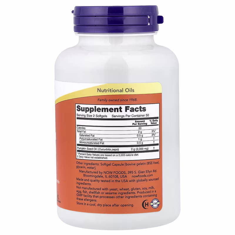 Alternative view of NOW Foods Pumpkin Seed Oil 1000 mg – 100 Softgels