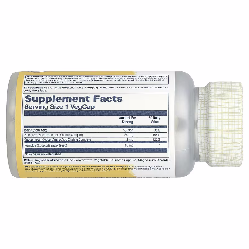 Alternative view of Solaray Zinc Copper with Kelp & Pumpkin Seed 100 VegCaps – Immune & Hormonal Support