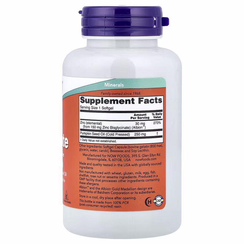Alternative view of NOW Foods Zinc Glycinate 30 mg – 120 Softgels