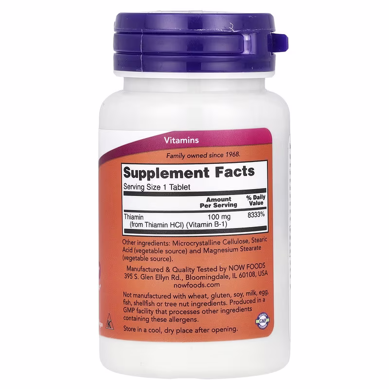 Alternative view of NOW Foods Vitamin B-1 100 mg 100 Tablets