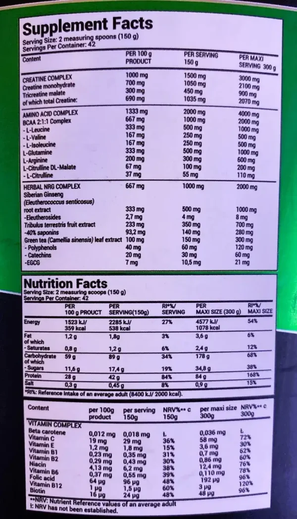 Valeurs nutritionnelles Superior Mass Professional 2.27 kg