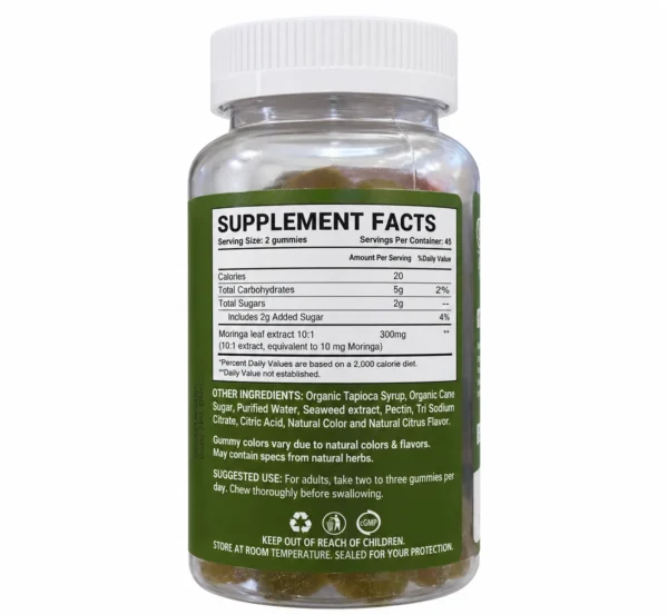 BE HAPPY BE YOU Moringa Gummies Supplement Facts 300 mg