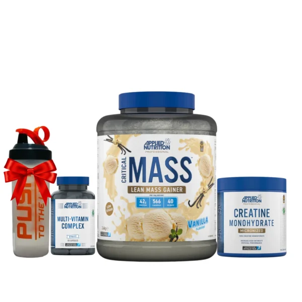 Pack Applied Nutrition Critical Mass 2.4kg Creatine 250g Multi Vitamin Complex 90 Capsules Shaker