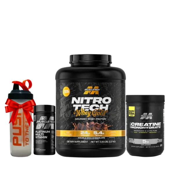 Pack MuscleTech Nitro-Tech Whey Gold Creatine 400g Platinum Multivitamins 90 Tabs et Shaker